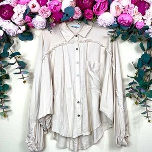 •FATE• Romantic Bohemian {fringe detailed} Nude [button down] |nude| Blouse
